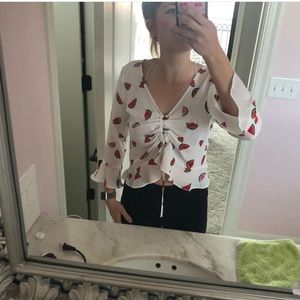 Watermelon print crop shirt
